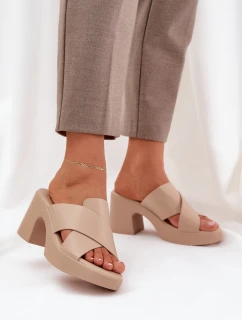 Lekkie Klapki Na Słupku Z Eko Skóry Jasnobeżowe Kacaria