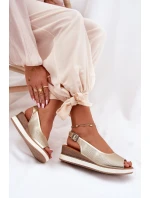 Skórzane Sandały Na Koturnie Artiker 56C2312 Złote