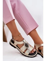 Skórzane Sandały Damskie Lakierowane Z Ozdobnym Detalem Artiker 56C0689 Złote