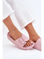Klapki Damskie Piankowe Na Platformie Z Klamrą Różowe Viasara
