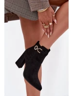 Eko Zamszowe Botki Na Słupku Z Ozdobą Czarne Lymall