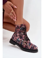 Botki Damskie Ocieplane W Kwiaty Artiker 57C1051 Różowe