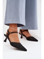 Dámské sandály na podpatku s síťkou Černé Brilora