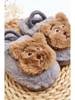 Detské kožušinové papuče s medvedíkom, Grey Dicera