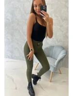 Pruhované legíny s vysokým pásom v khaki farbe Pruhované legíny s vysokým pásom v khaki farbe