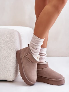 Modne Zamszowe Niskie Śniegowce Khaki Nucca