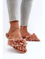 Płaskie Klapki Damskie Z Frędzlami Brudny Róż Rialle