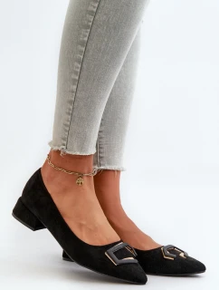 Czółenka Na Niskim Obcasie Z Ozdobą Eko Zamszowe S.Barski KV27-034 Czarne