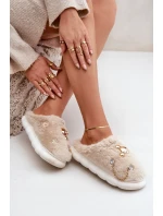 Futrzane Kapcie Z Przypinkami Beżowe Ivelfedi
