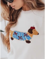 Dámsky sveter CHICPAWS cream cream dog applique FashionStreet MY2542 Dámsky sveter CHICPAWS cream cream dog applique FashionStreet MY2542
