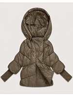 Dámska bunda s pletenými manžetami, oversize, béžová (B6078-12)
