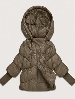 Dámska bunda s pletenými manžetami, oversize, béžová (B6078-12)