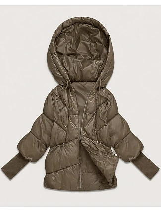Dámska bunda s pletenými manžetami, oversize, béžová (B6078-12)
