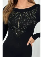 Pletené šaty so zlatým zirkónovým motívom čierne