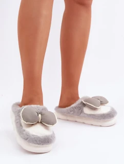 Futrzane Kapcie Z Kokardką Szare Grilis