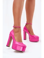 Lakierowane Czółenka Na Wysokim Słupku I Platformie Różowe Nianka