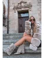 Dámské kotníkové boty na jehlovém podpatku s třásněmi a zlatými přezkami béžové Evelisse