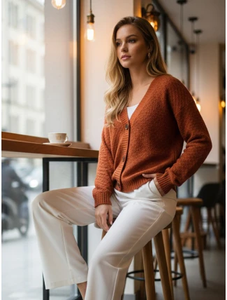 Dámsky červený sveter CHICLINE FashionStreet MY2418 Dámsky červený sveter CHICLINE FashionStreet MY2418