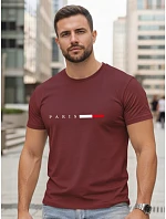 Pánske bavlnené tričko s nápisom PARIS v bordovej farbe, FashionStreet NX5139R Pánske bavlnené tričko s nápisom PARIS v bordovej farbe, FashionStreet NX5139R