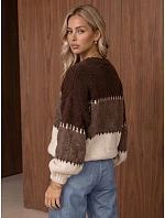 Dámsky pletený sveter so širokými pruhmi, hnedý, FashionStreet MY2628 Dámsky pletený sveter so širokými pruhmi, hnedý, FashionStreet MY2628