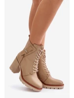 Ocieplane Botki Na Słupku Ze Złotym Detalem Beżowe Ivarisse