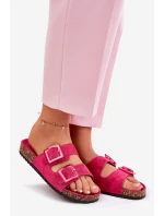 Klapki Damskie Z Klamrami Na Korkowej Podeszwie Fuksja Sercele