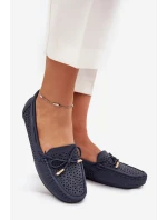 Mokasyny Damskie Z Ażurowym Wzorem I Wiązaniem Granatowe Mirisa