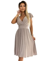 425-10 MATILDE Šaty s výstrihom a krátkymi rukávmi - béžové s trblietkami 425-10 MATILDE Šaty s výstrihom a krátkymi rukávmi - béžové s trblietkami