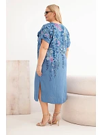 Dámske plus veľkosť viskózové šaty s krátkymi rukávmi a bočné rozparky Denim