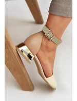 Skórzane Sandały Na Złotym Obcasie Laura Messi 2143 Beżowe