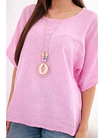 Dámska bavlnená oversize blúzka s krátkymi rukávmi candy pink Dámska bavlnená oversize blúzka s krátkymi rukávmi candy pink