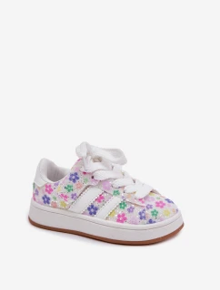 Błyszczące Buty Sportowe Dziewczęce W Kwiatuszki Białe Tessina