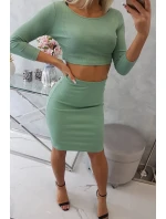 Súprava blúzky a sukne tmavo mätová