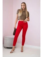 Nohavice z farebného denimu s mašľou červené