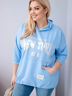 Dámska mikina plus size z viskózy s kapucňou a klokaním vreckom modrá