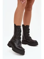 Botki Damskie Z Naturalnej Skóry Na Platformie Zazoo 3795 Czarne
