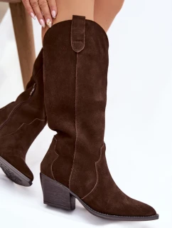 Kožené Semišové Kozačky Dívčí Oteplené Čokoládové Urselle