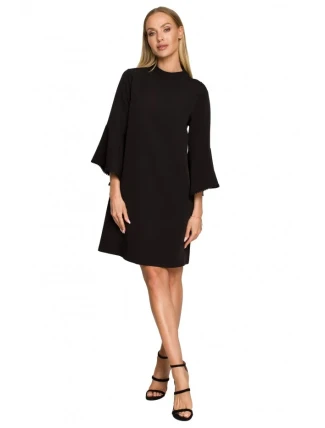 M698 Šaty áčkového strihu s anjelskými rukávmi - čierne