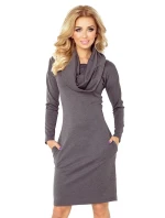 Dámske šaty s dlhým rukávom vreckami a rolákom sivé - Šedá / XL - Numoco