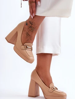 Modne Skórzane Czółenka Nude Rouse