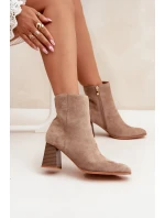 Botki Damskie Z Eko Zamszu Na Słupku Zamek Beżowe Zelita