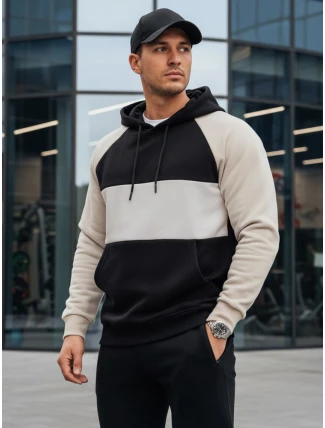 Pánska základná mikina s kapucňou s popolom a čiernymi pruhmi FashionStreet BX5898