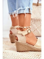 Sandały Na Plecionej Koturnie Złote Maritta
