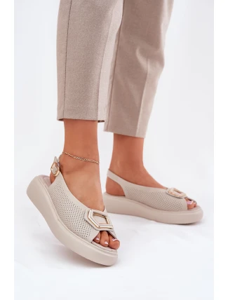 Skórzane Sandały Damskie Z Ozdobą S.Barski LR51-786 Beżowe