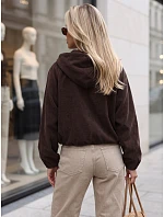 Dámska oversizeová kordová bunda s kapucňou, čokoládová, FashionStreet TY6061