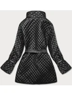 Čierna prešívaná dámska bunda s opaskom (7262)