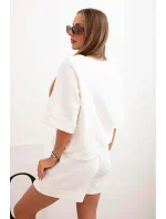 Dámsky maslový set s blúzkou s krátkym rukávom a šortkami s gumičkou ecru