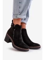 Ocieplane Botki Damskie Na Słupku Z Eko Zamszu Czarne Velarilla