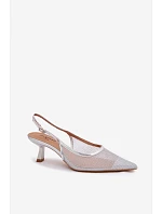 Calora Stříbrné Síťované Sandály Na Úzkém Podpatku