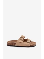 Semišové pantofle na korkové podrážce s přezkami béžové Tavira